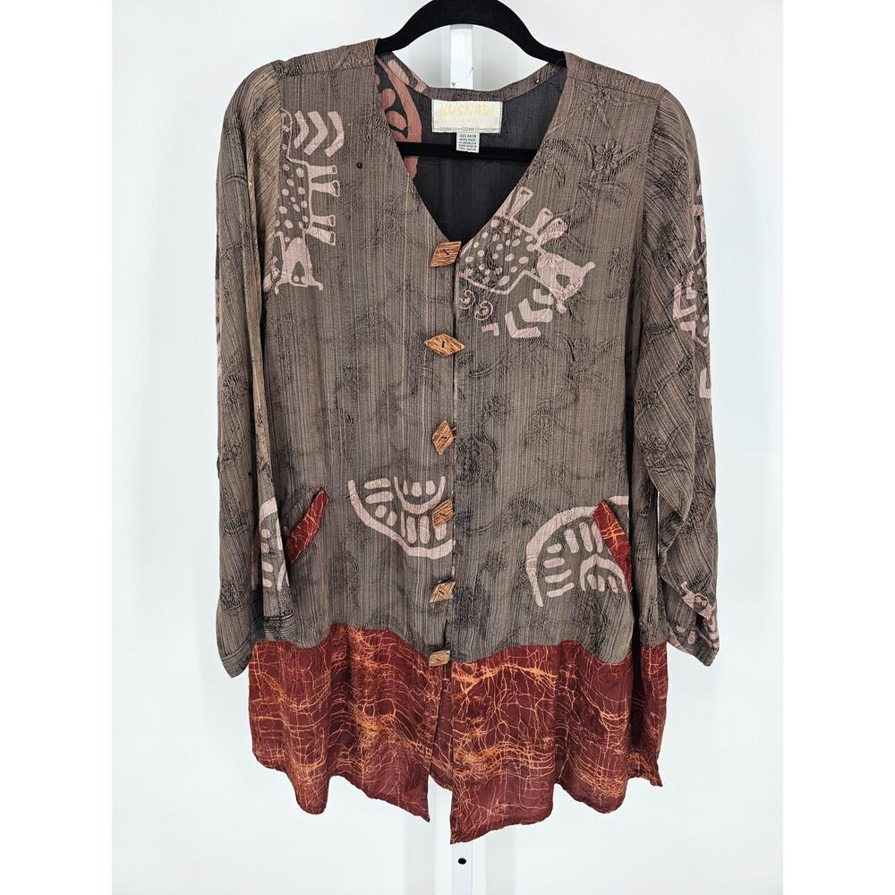 VTG KUSNADI Womens Tunic XXL Art To Wear Rayon Abstract Tunic Toggle Buttons